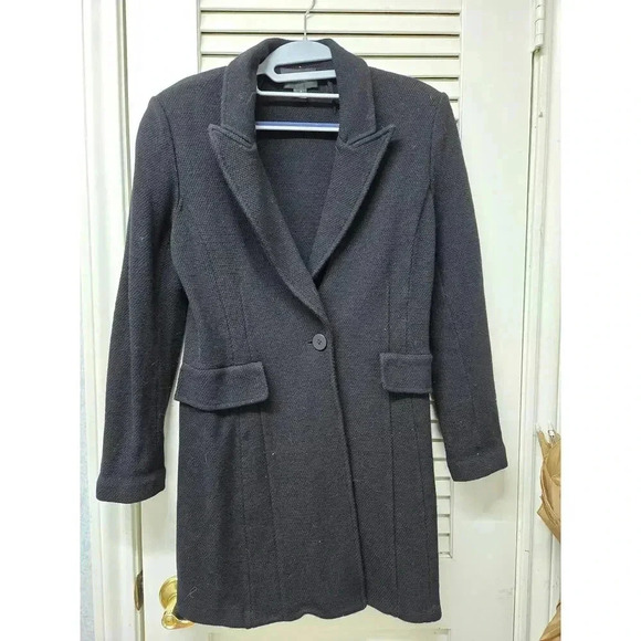 St. John Caviar Micro Boucle Knit Mid-length Blazer Black Size 12 - Picture 2 of 4